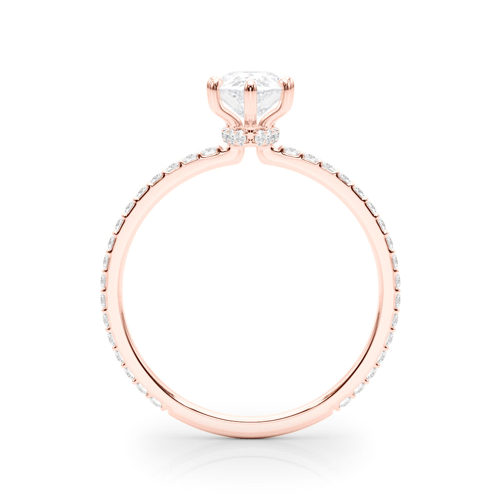LUMEO Pear Hidden Halo Diamond Engagement Ring Side View in 18k Solid Rose Gold 