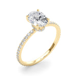 LUMEO Oval Hidden Halo Diamond Engagement Ring Angle View in 18k Solid Yellow Gold 