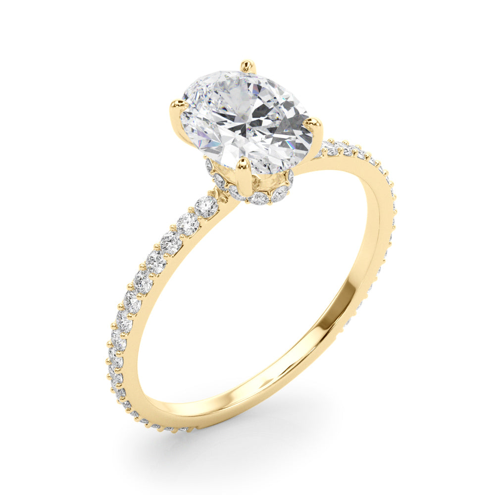 LUMEO Oval Hidden Halo Diamond Engagement Ring Angle View in 18k Solid Yellow Gold 