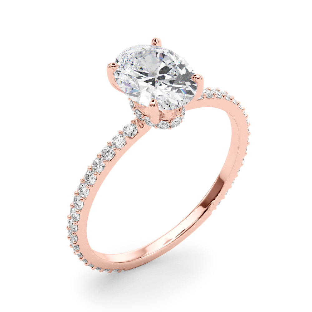 LUMEO Oval Hidden Halo Diamond Engagement Ring Angle View in 18k Solid Rose Gold 