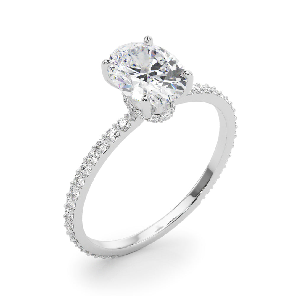 LUMEO Oval Hidden Halo Diamond Engagement Ring Angle View in Platinum 