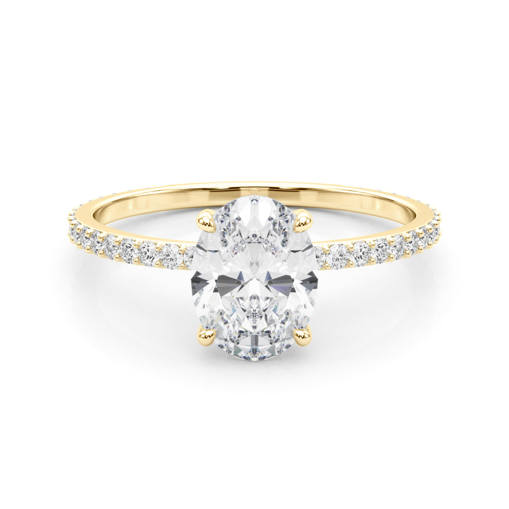LUMEO Oval Hidden Halo Diamond Engagement Ring Set in 18k Solid Yellow Gold 