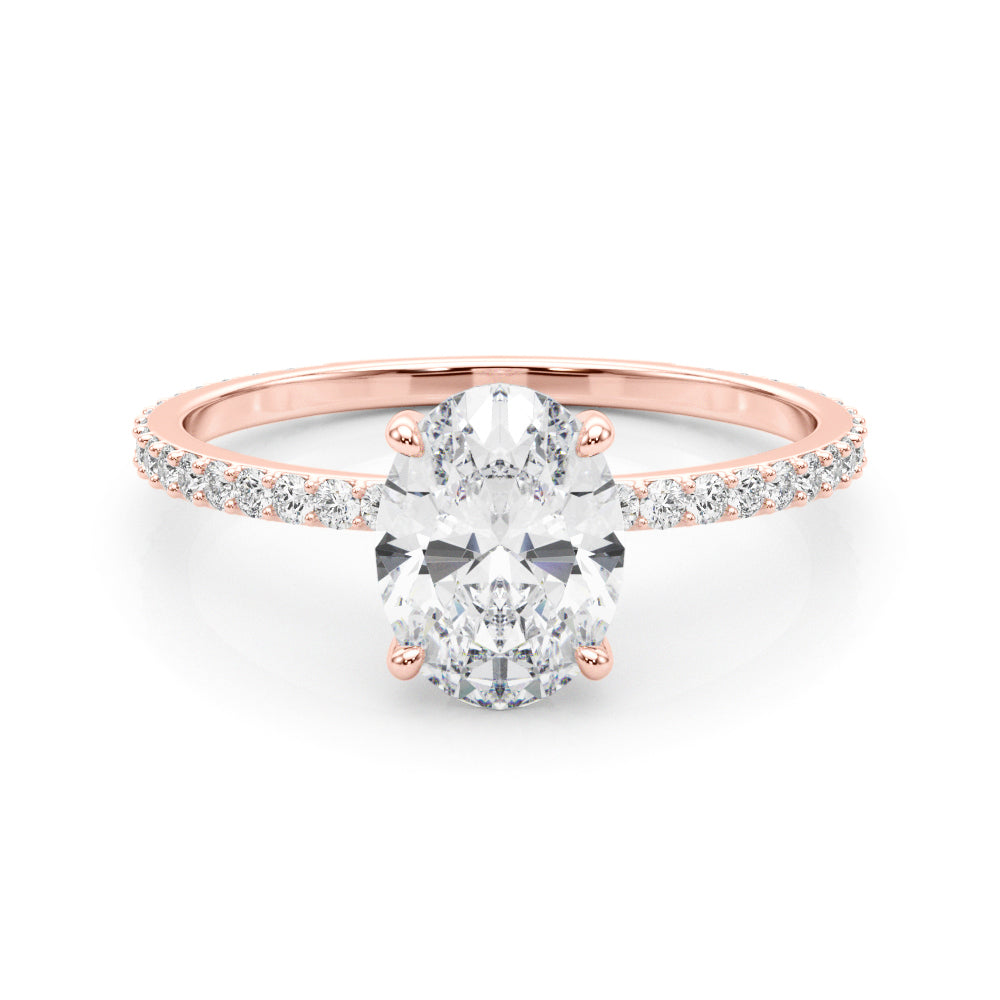 LUMEO Oval Hidden Halo Diamond Engagement Ring Set in 18k Solid Rose Gold 