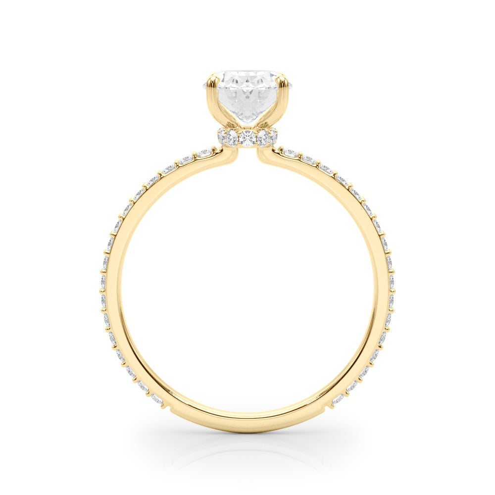 LUMEO Oval Hidden Halo Diamond Engagement Ring Side View in 18k Solid Yellow Gold 