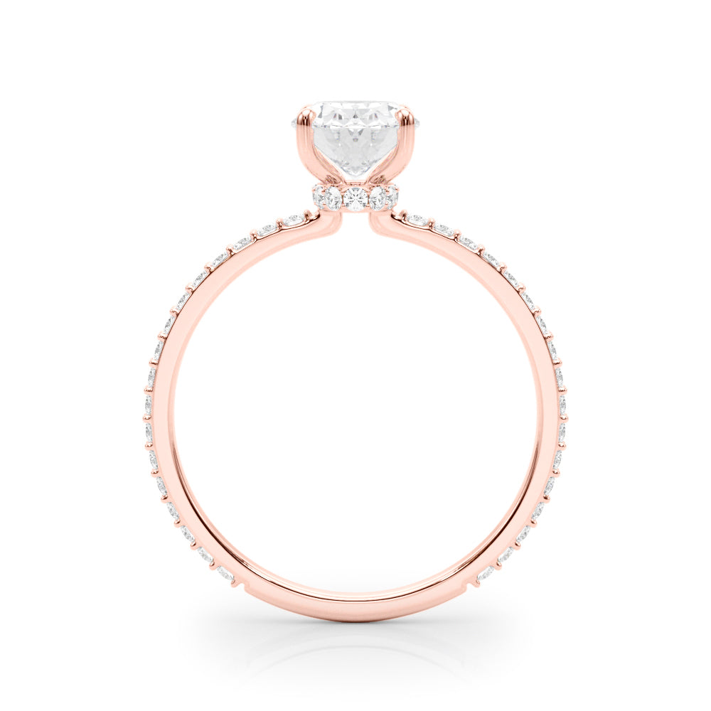 LUMEO Oval Hidden Halo Diamond Engagement Ring Side View in 18k Solid Rose Gold 