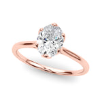 LUMEO Oval Solitaire Diamond Engagement Ring Front View in 18k Solid Rose Gold 