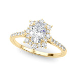 LUMEO Oval Halo Diamond Engagement Ring Front View in 18k Solid Yellow Gold 