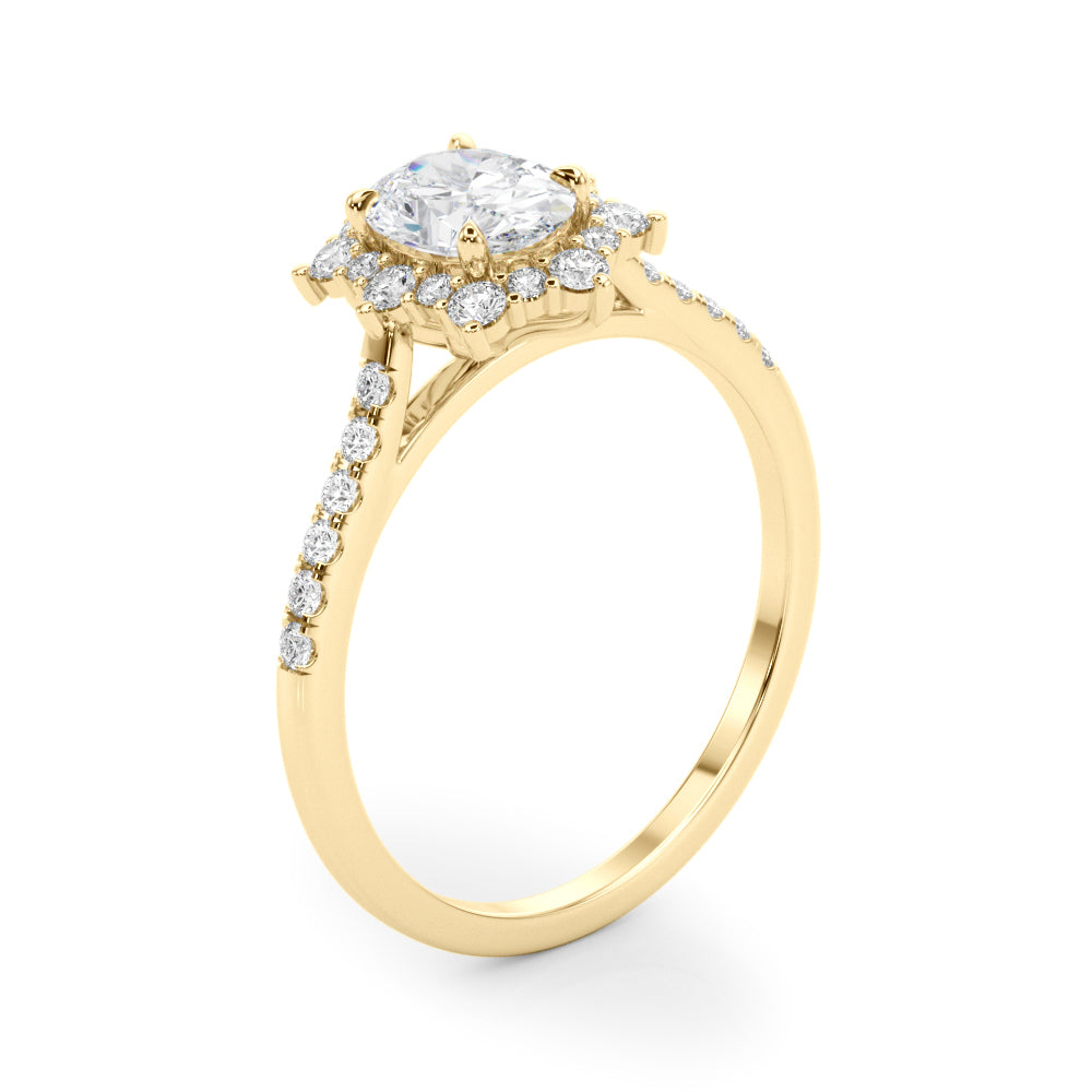 LUMEO Oval Halo Diamond Engagement Ring Angle View in 18k Solid Yellow Gold 