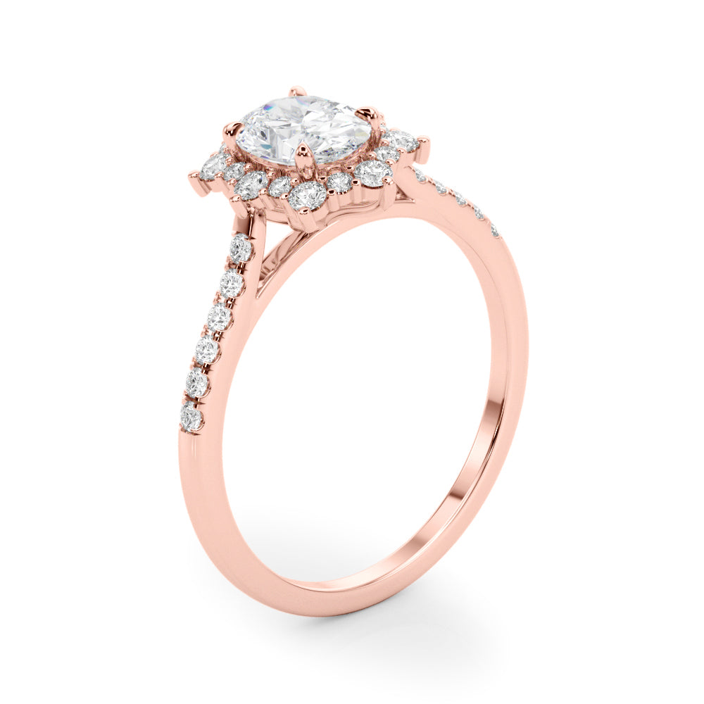 LUMEO Oval Halo Diamond Engagement Ring Angle View in 18k Solid Rose Gold 