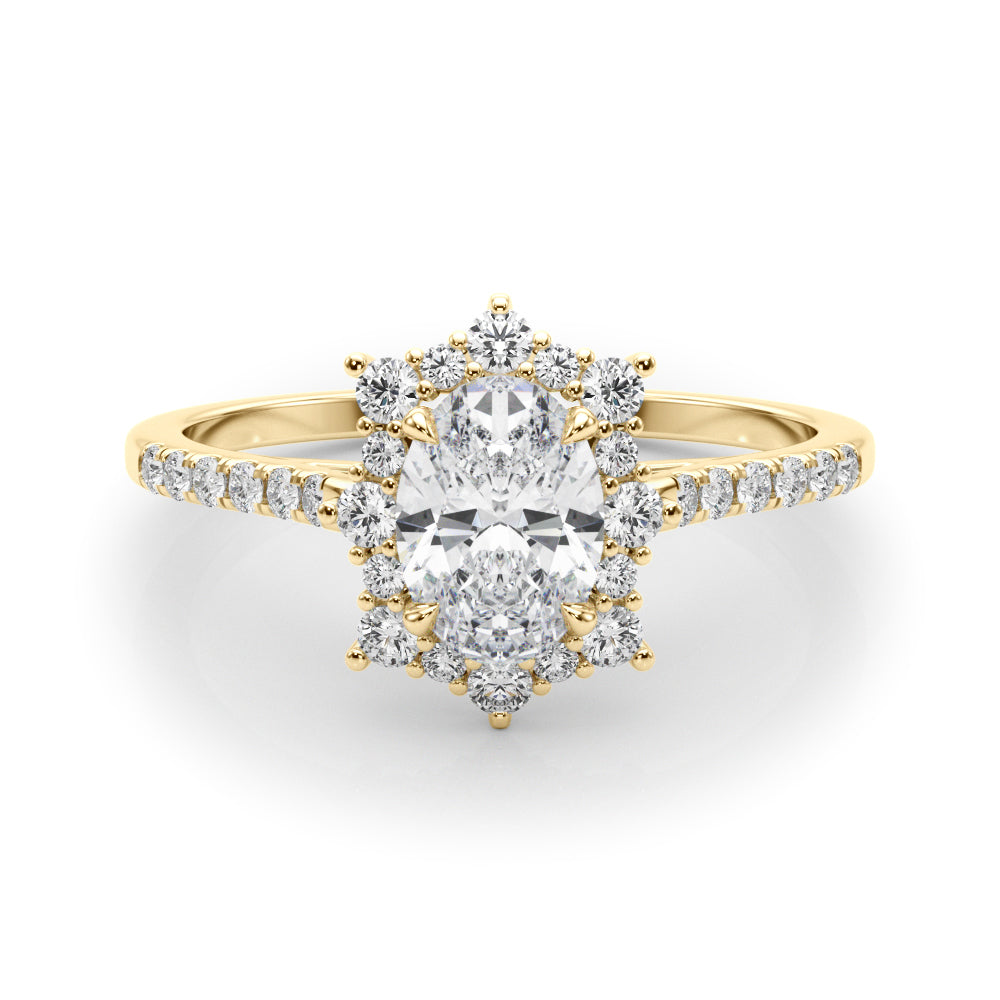 LUMEO Oval Halo Diamond Engagement Ring Set in 18k Solid Yellow Gold 