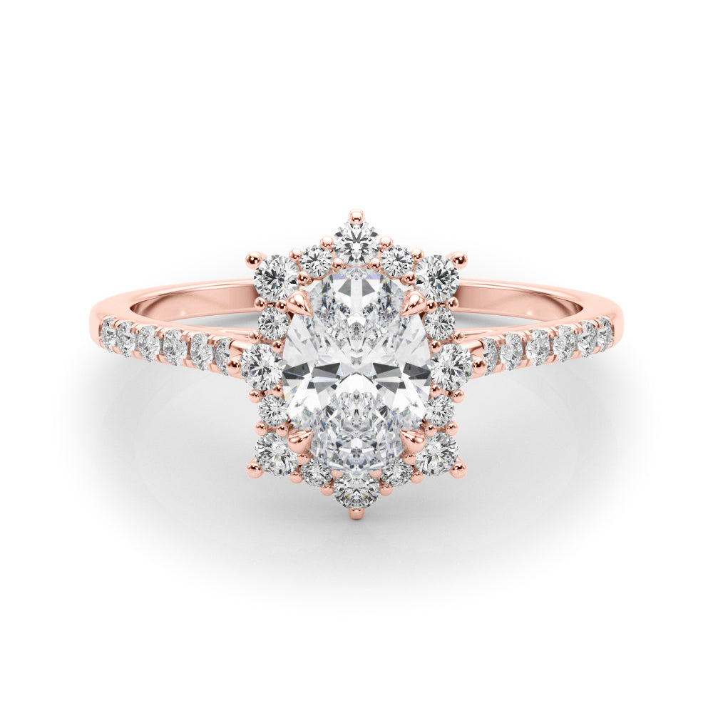 LUMEO Oval Halo Diamond Engagement Ring Set in 18k Solid Rose Gold 
