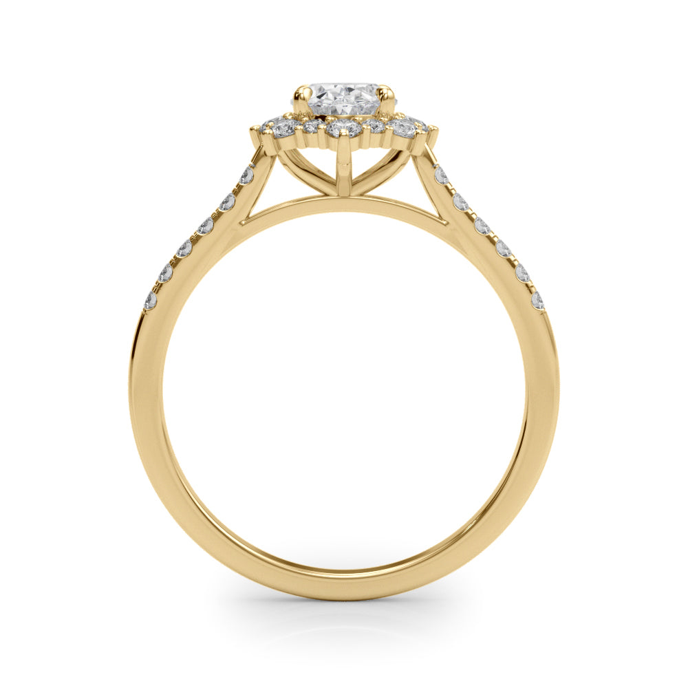 LUMEO Oval Halo Diamond Engagement Ring Side View in 18k Solid Yellow Gold 