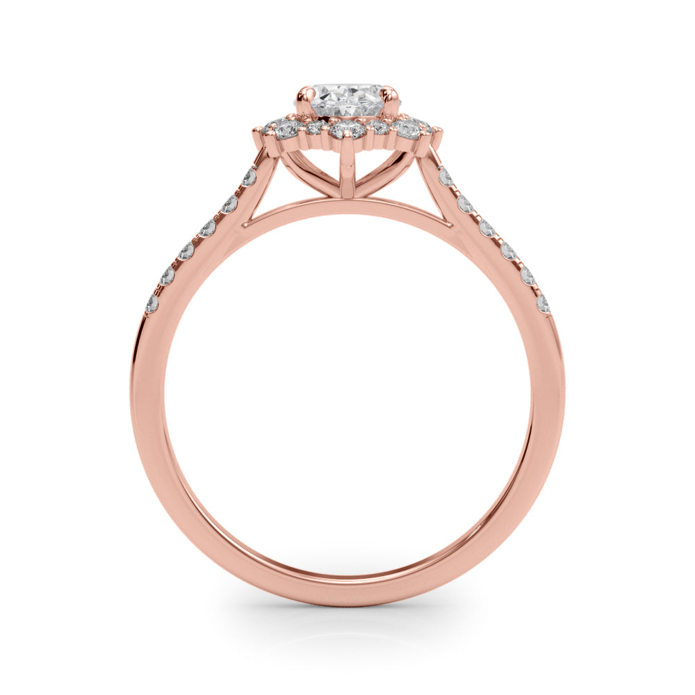 LUMEO Oval Halo Diamond Engagement Ring Side View in 18k Solid Rose Gold 