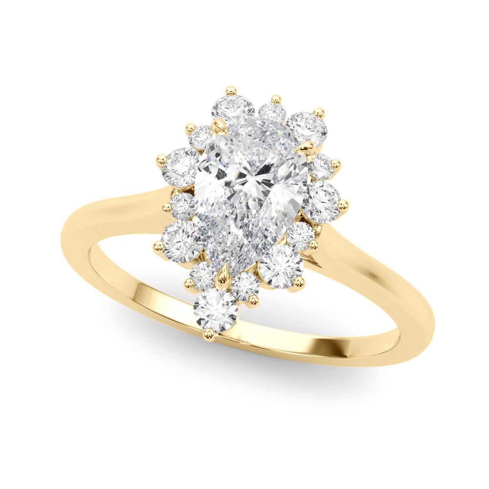 LUMEO Pear Halo Diamond Engagement Ring Front View in 18k Solid Yellow Gold 