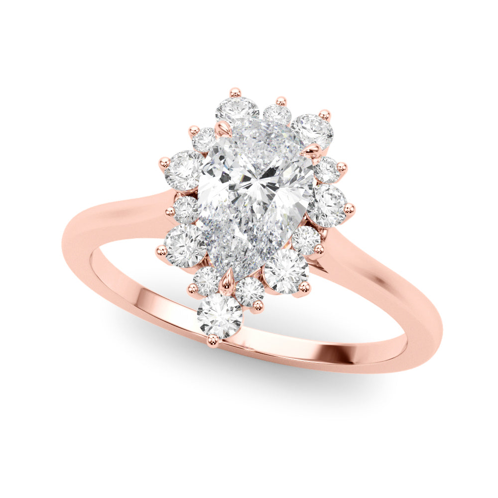 LUMEO Pear Halo Diamond Engagement Ring Front View in 18k Solid Rose Gold 