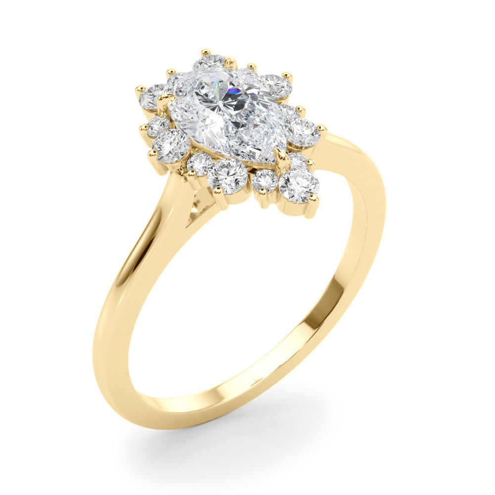 LUMEO Pear Halo Diamond Engagement Ring Angle View in 18k Solid Yellow Gold 