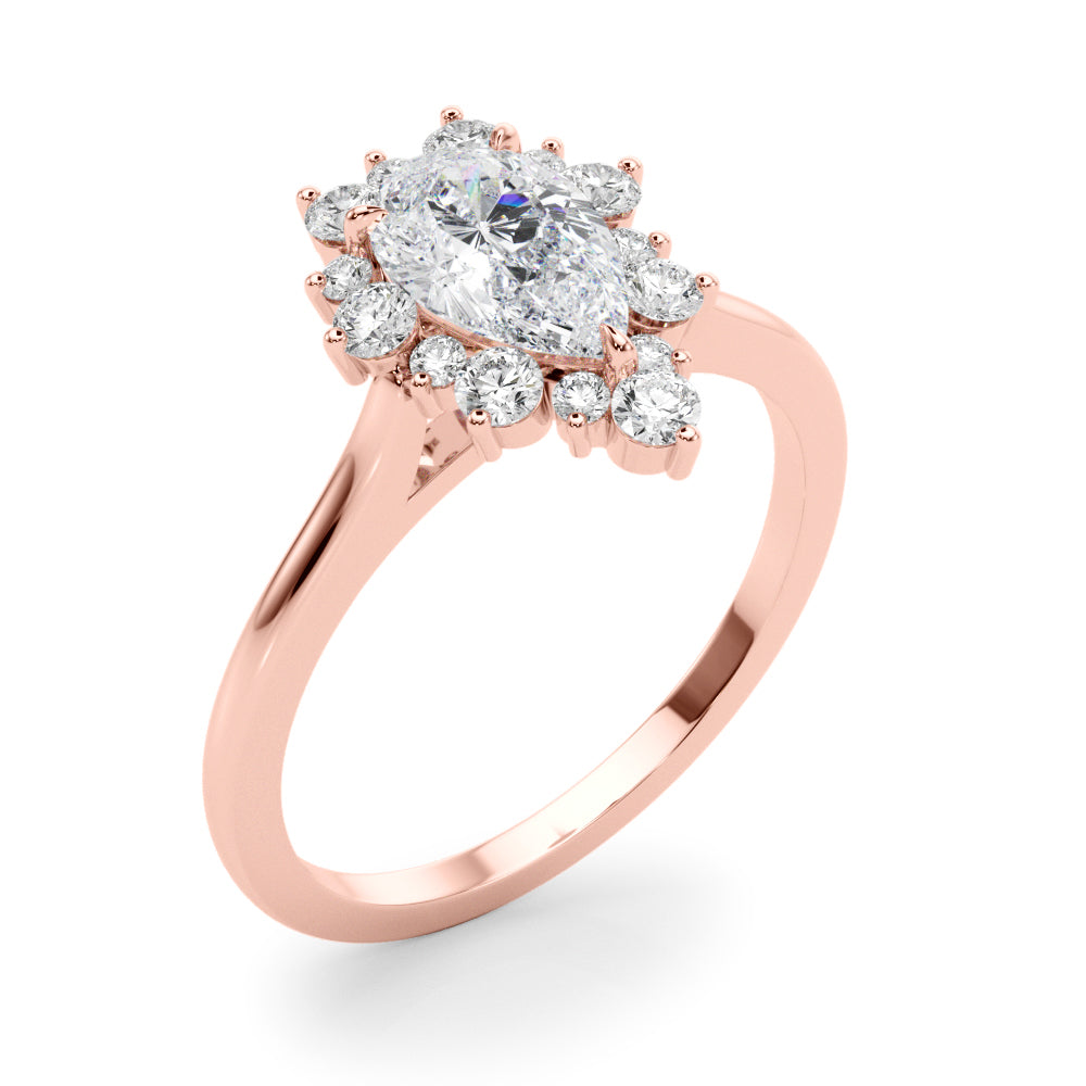 LUMEO Pear Halo Diamond Engagement Ring Angle View in 18k Solid Rose Gold 
