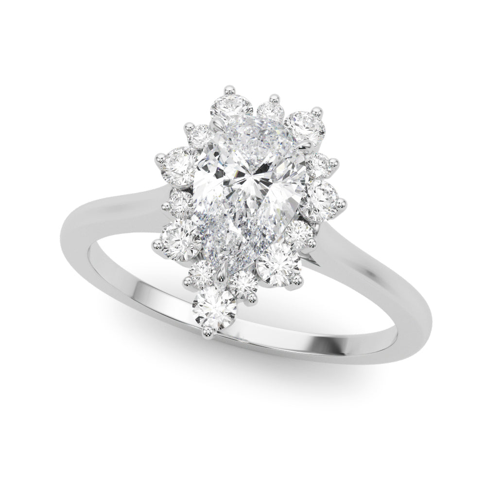 LUMEO Pear Halo Diamond Engagement Ring Front View in Platinum 