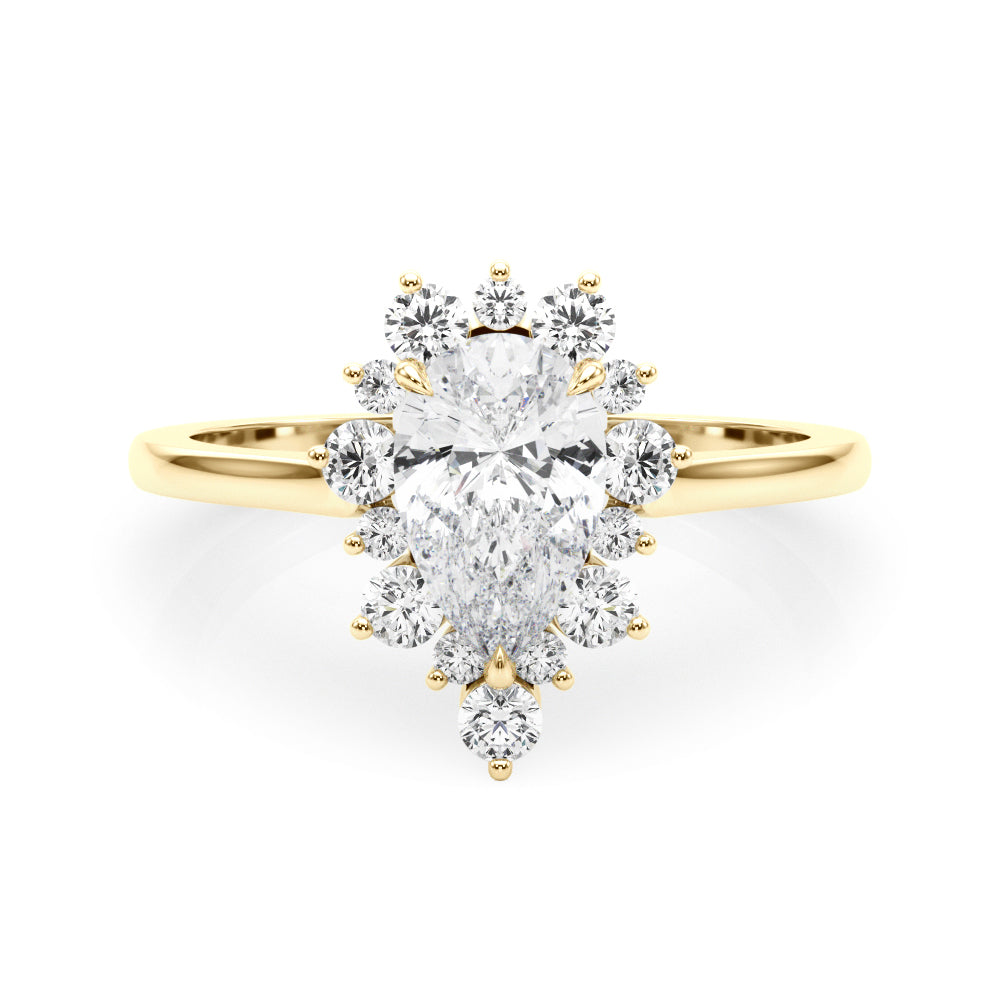 LUMEO Pear Halo Diamond Engagement Ring Set in 18k Solid Yellow Gold 