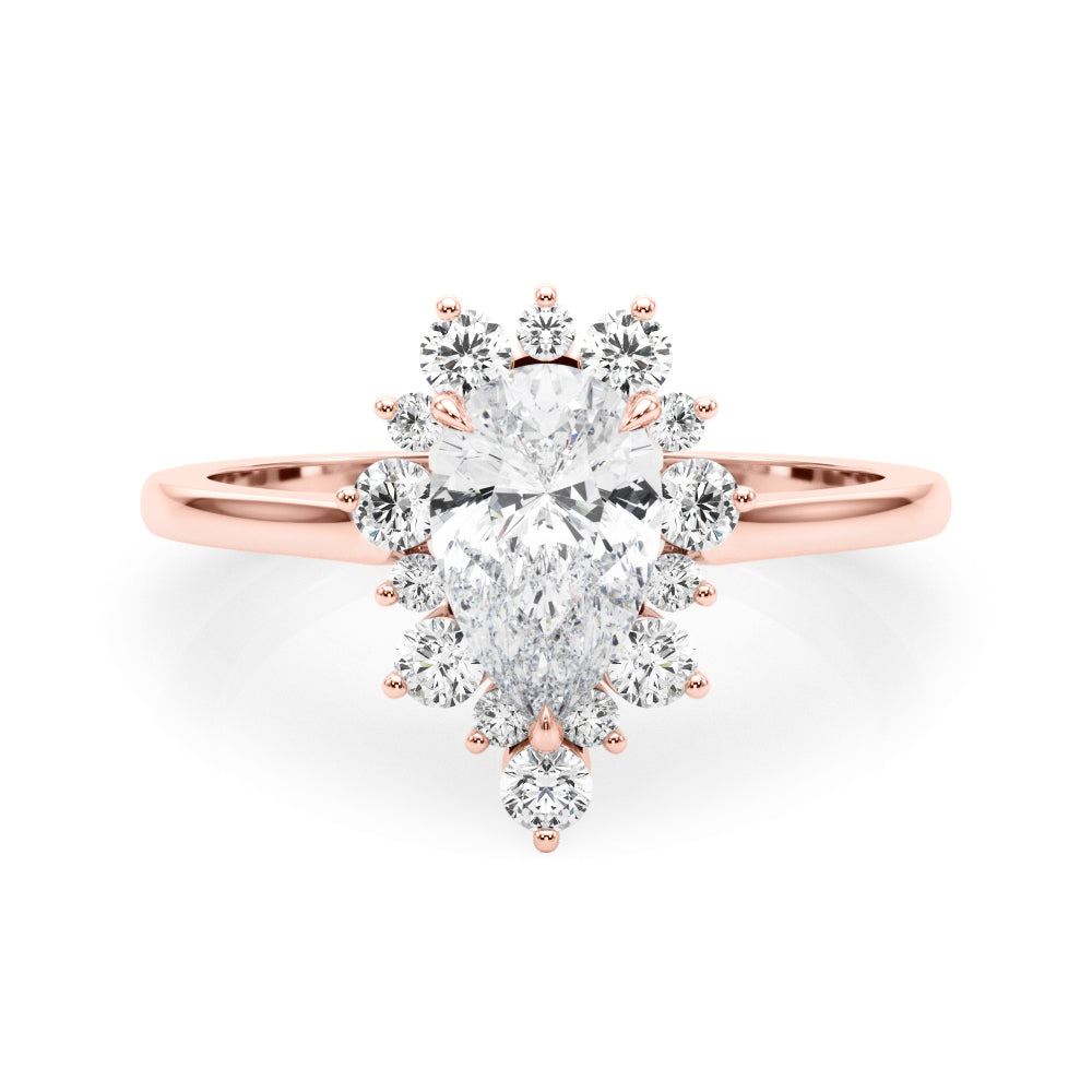 LUMEO Pear Halo Diamond Engagement Ring Set in 18k Solid Rose Gold 