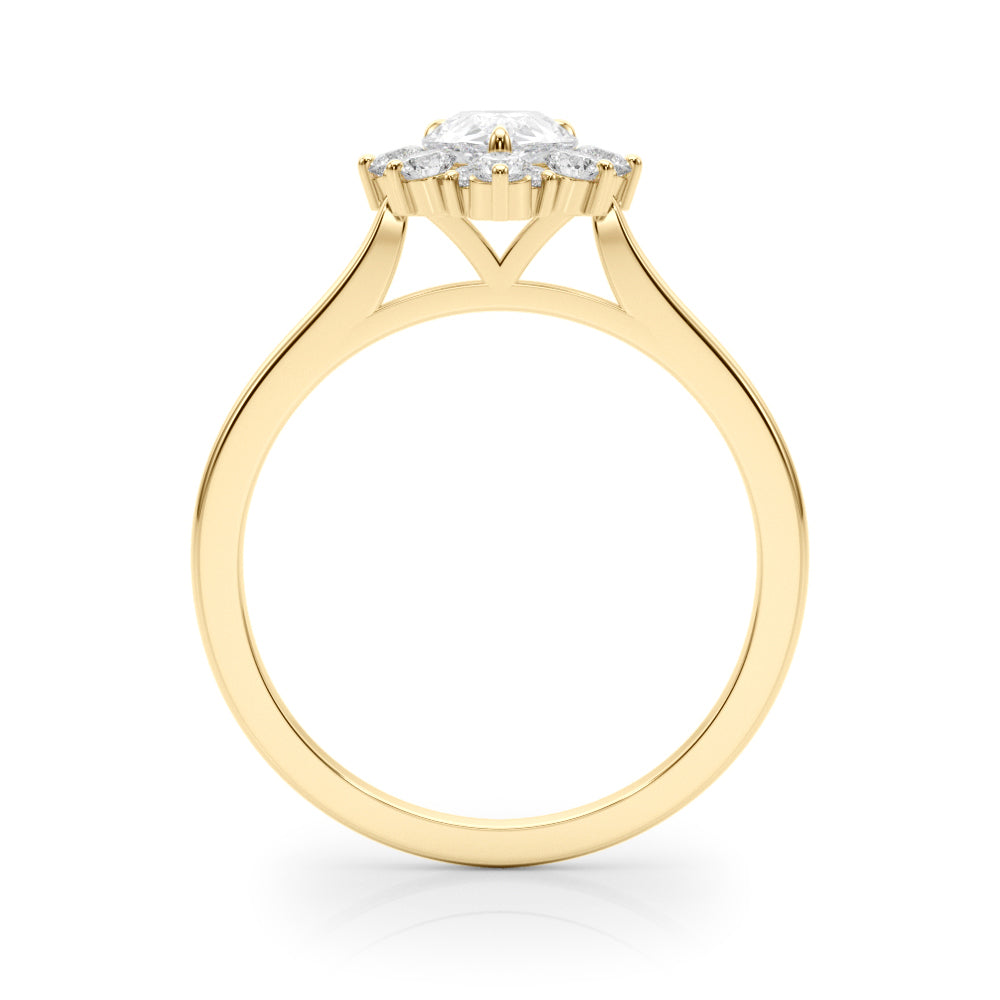 LUMEO Pear Halo Diamond Engagement Ring Side View in 18k Solid Yellow Gold 