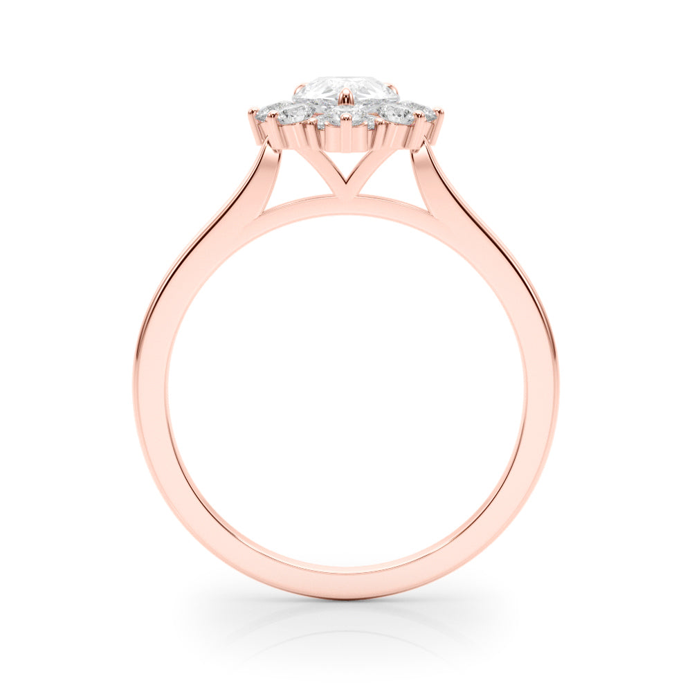 LUMEO Pear Halo Diamond Engagement Ring Side View in 18k Solid Rose Gold 