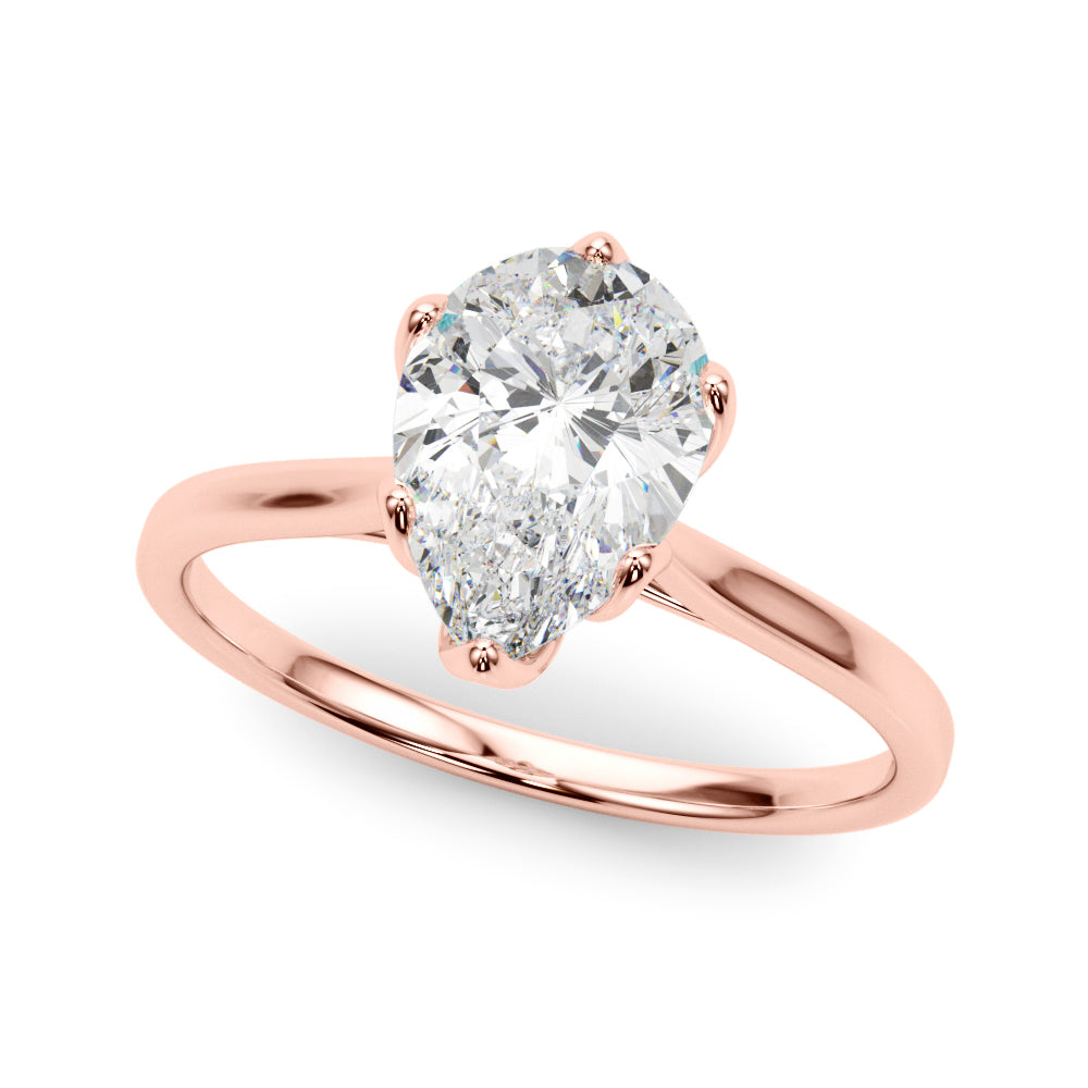 LUMEO Pear Solitaire Diamond Engagement Ring Front View in 18k Solid Rose Gold 