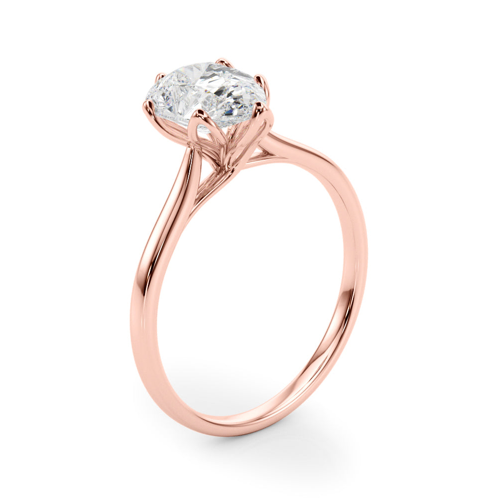 LUMEO Pear Solitaire Diamond Engagement Ring Angle View in 18k Solid Rose Gold 