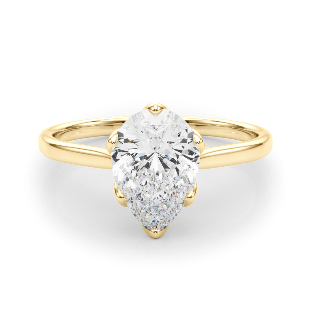 LUMEO Pear Solitaire Diamond Engagement Ring Set in 18k Solid Yellow Gold 
