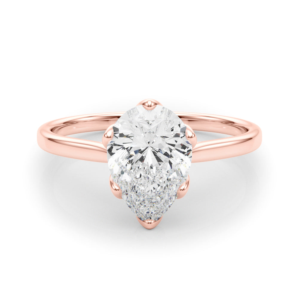 LUMEO Pear Solitaire Diamond Engagement Ring Set in 18k Solid Rose Gold 