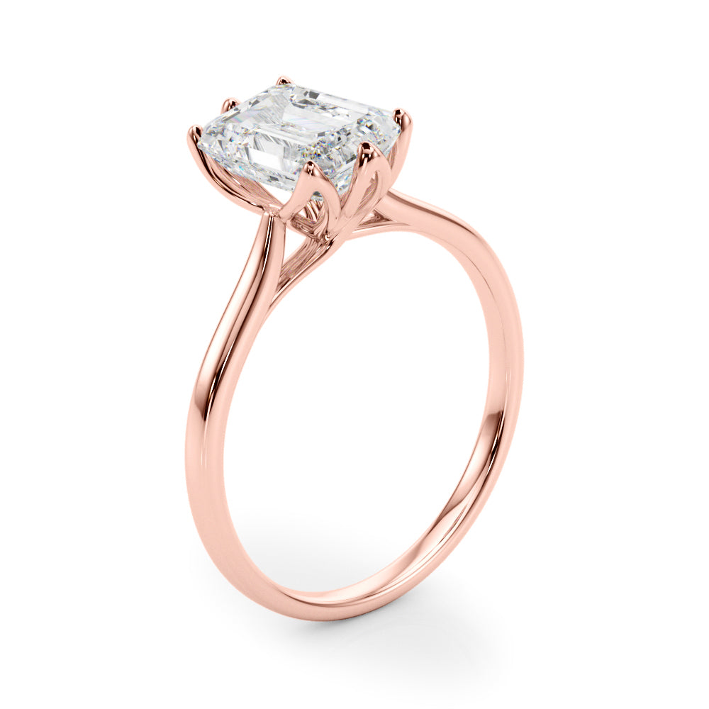 LUMEO Emerald Solitaire Diamond Engagement Ring Angle View in 18k Solid Rose Gold 
