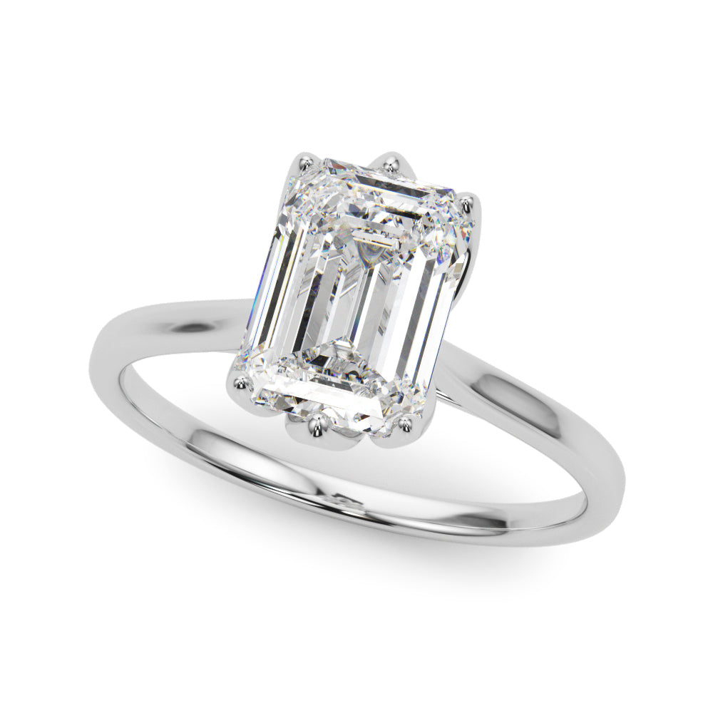 LUMEO Emerald Solitaire Diamond Engagement Ring Front View in Platinum 