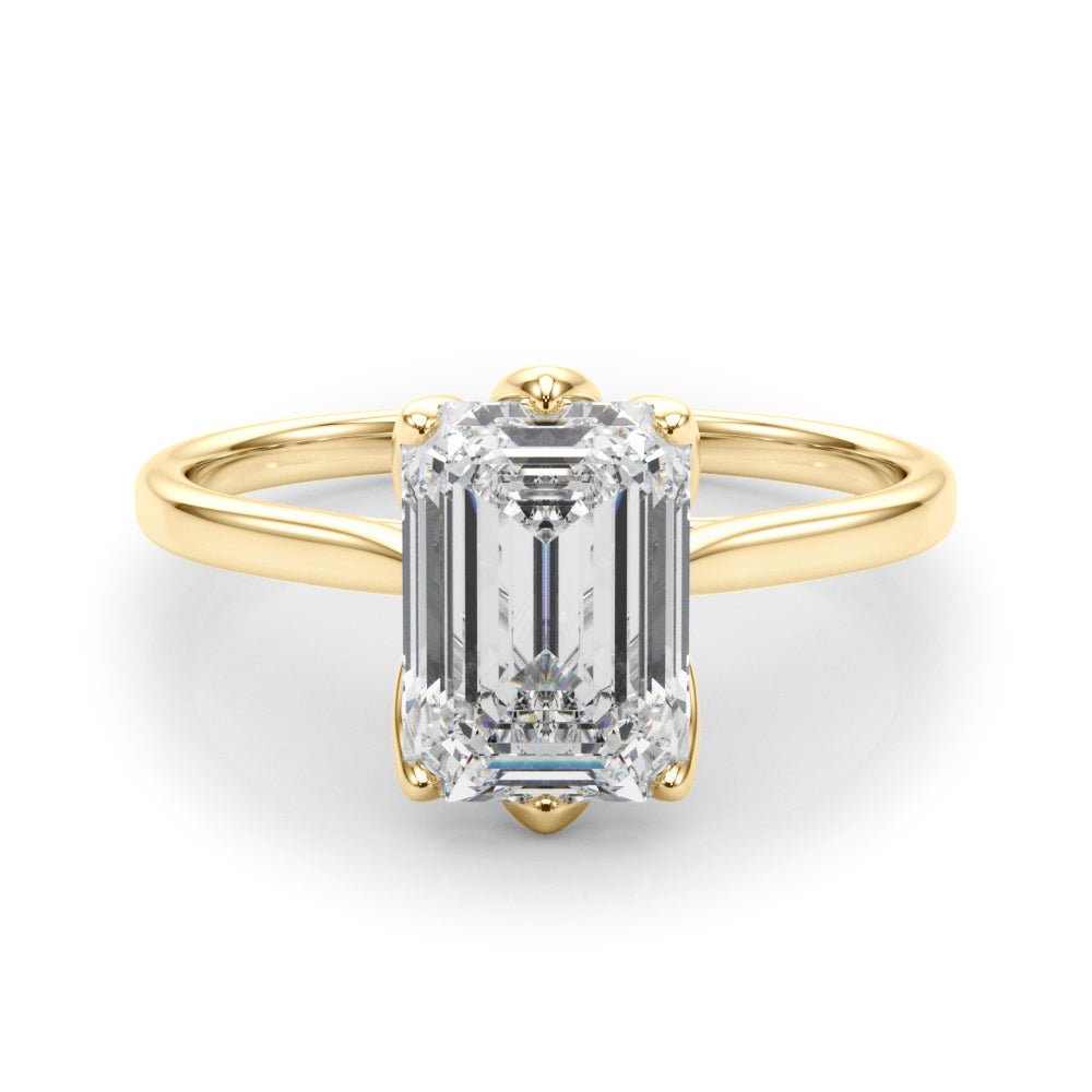 LUMEO Emerald Solitaire Diamond Engagement Ring Set in 18k Solid Yellow Gold 