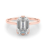 LUMEO Emerald Solitaire Diamond Engagement Ring Set in 18k Solid Rose Gold 