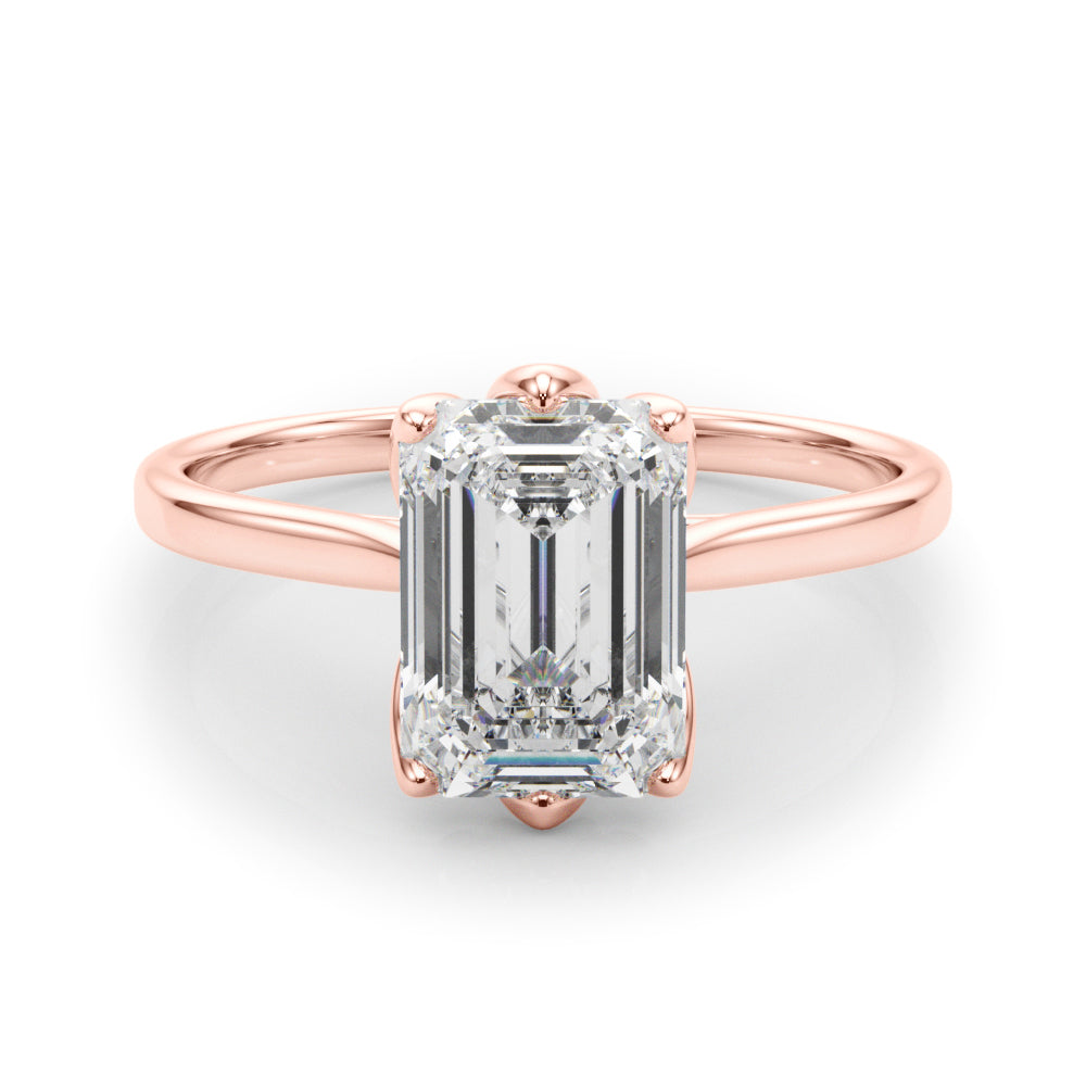 LUMEO Emerald Solitaire Diamond Engagement Ring Set in 18k Solid Rose Gold 