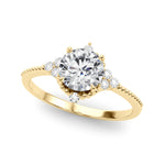LUMEO Round Three Stone Diamond Engagement Ring Front View in 18k Solid Yellow Gold 