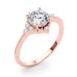 LUMEO Round Three Stone Diamond Engagement Ring Angle View in 18k Solid Rose Gold 
