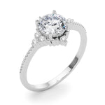 LUMEO Round Three Stone Diamond Engagement Ring Angle View in Platinum 