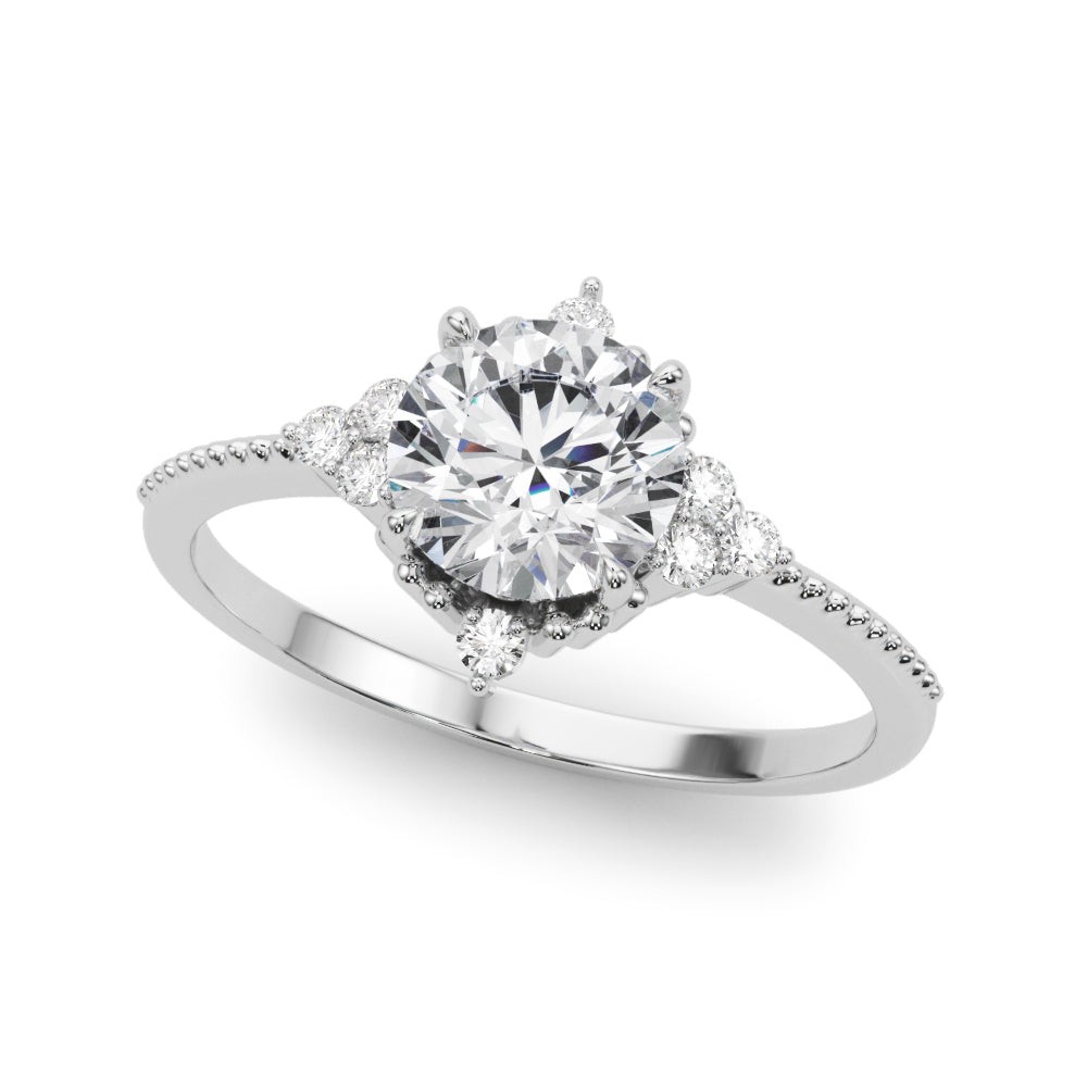 LUMEO Round Three Stone Diamond Engagement Ring Front View in Platinum 