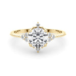 LUMEO Round Three Stone Diamond Engagement Ring Set in 18k Solid Yellow Gold 
