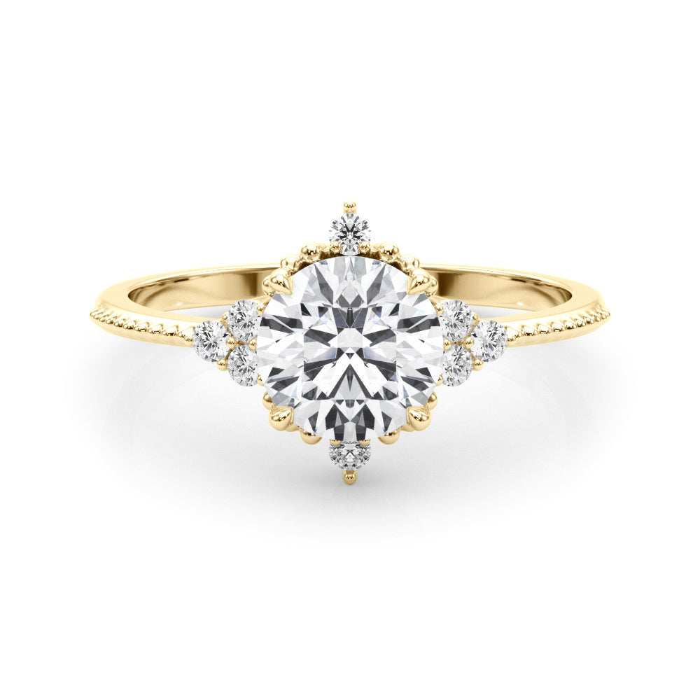 LUMEO Round Three Stone Diamond Engagement Ring Set in 18k Solid Yellow Gold 