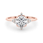 LUMEO Round Three Stone Diamond Engagement Ring Set in 18k Solid Rose Gold 
