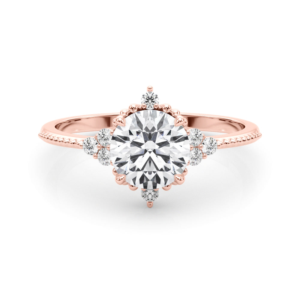 LUMEO Round Three Stone Diamond Engagement Ring Set in 18k Solid Rose Gold 