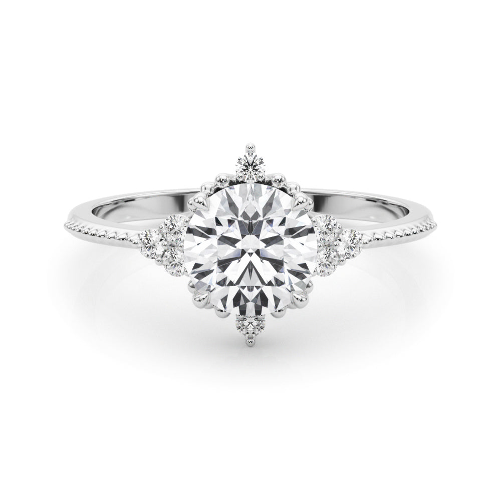 LUMEO Round Three Stone Diamond Engagement Ring Set in Platinum 