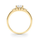 LUMEO Round Three Stone Diamond Engagement Ring Side View in 18k Solid Yellow Gold 