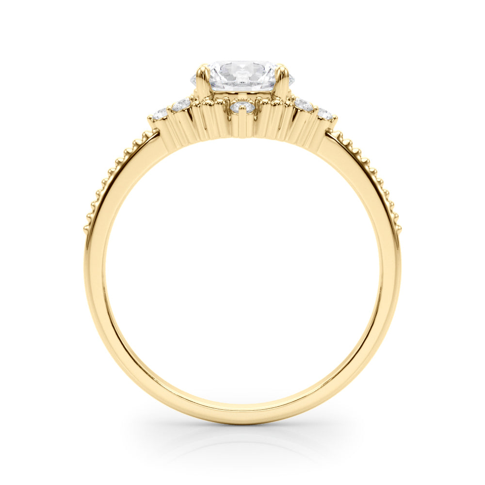 LUMEO Round Three Stone Diamond Engagement Ring Side View in 18k Solid Yellow Gold 