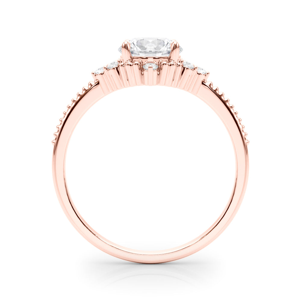 LUMEO Round Three Stone Diamond Engagement Ring Side View in 18k Solid Rose Gold 