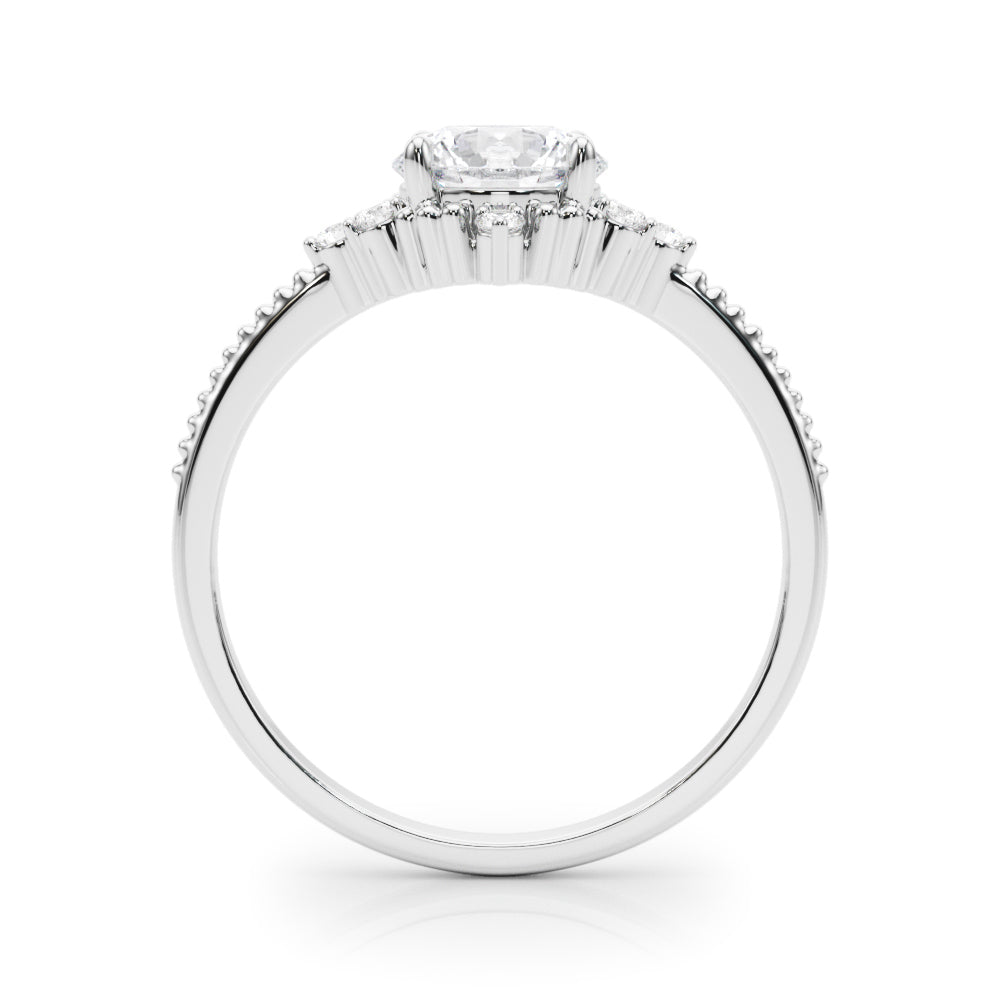 LUMEO Round Three Stone Diamond Engagement Ring Side View in Platinum 