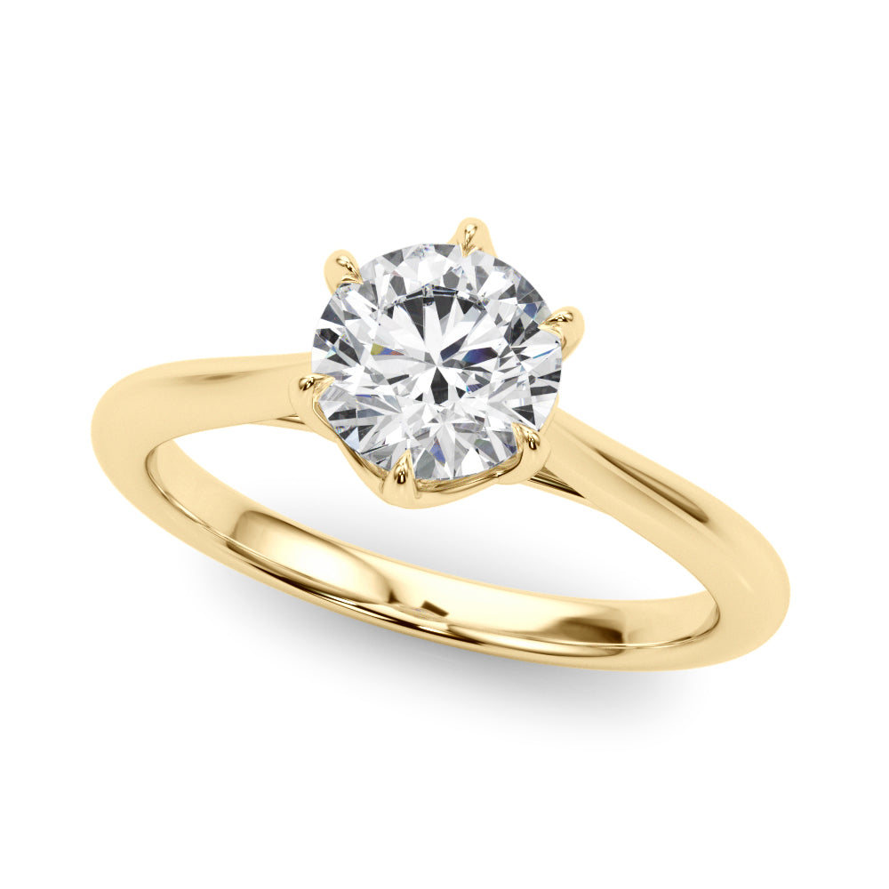 LUMEO Round Solitaire Diamond Engagement Ring Front View in 18k Solid Yellow Gold 