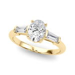 LUMEO Oval Three Stone Diamond Engagement Ring Front View in 18k Solid Yellow Gold 